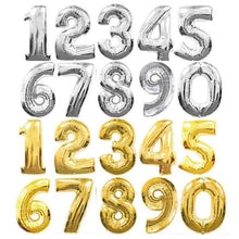 Load image into Gallery viewer, Gold Sliver 32 inch  0-9  Large Helium Digital Air Ballons Foil Children Festival Birthday Party for Kids Cartoon Hat Toys